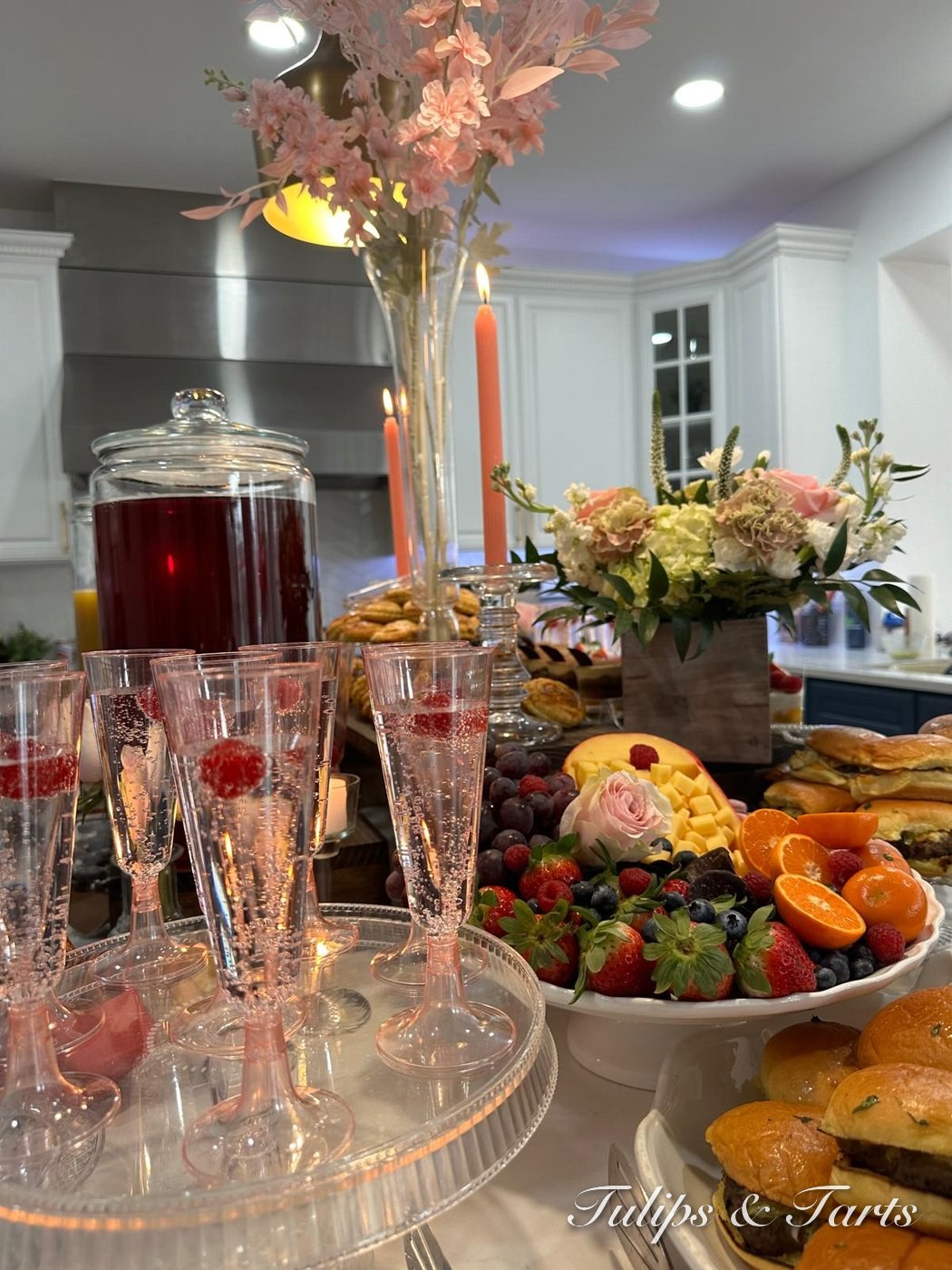 Grazing table with sliders, fruit board and drinks